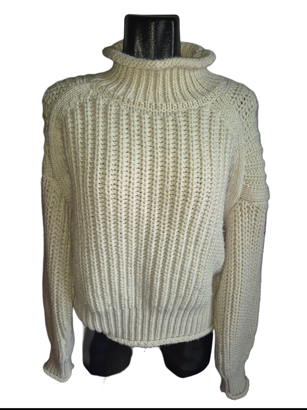Esqualo Cozy Cream Chunky Knit Rolled Turtleneck Drop Shoulder Sweater Size L